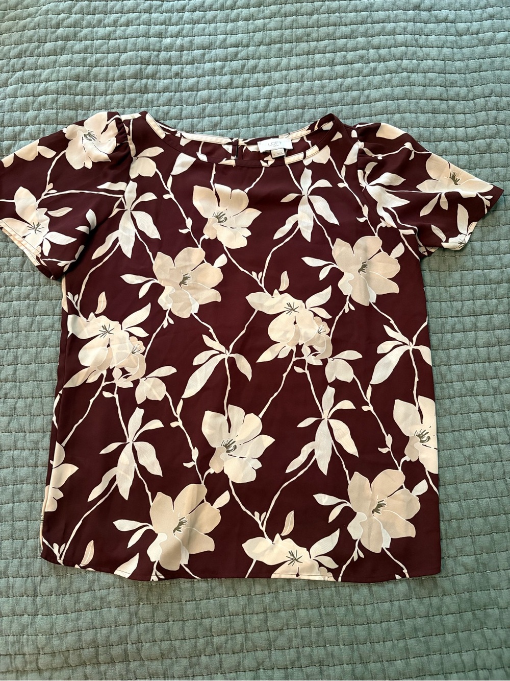 LOFT Burgundy Floral Short-Sleeve Blouse